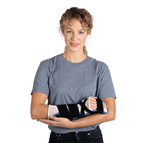 woman wearing vacocast walking boot